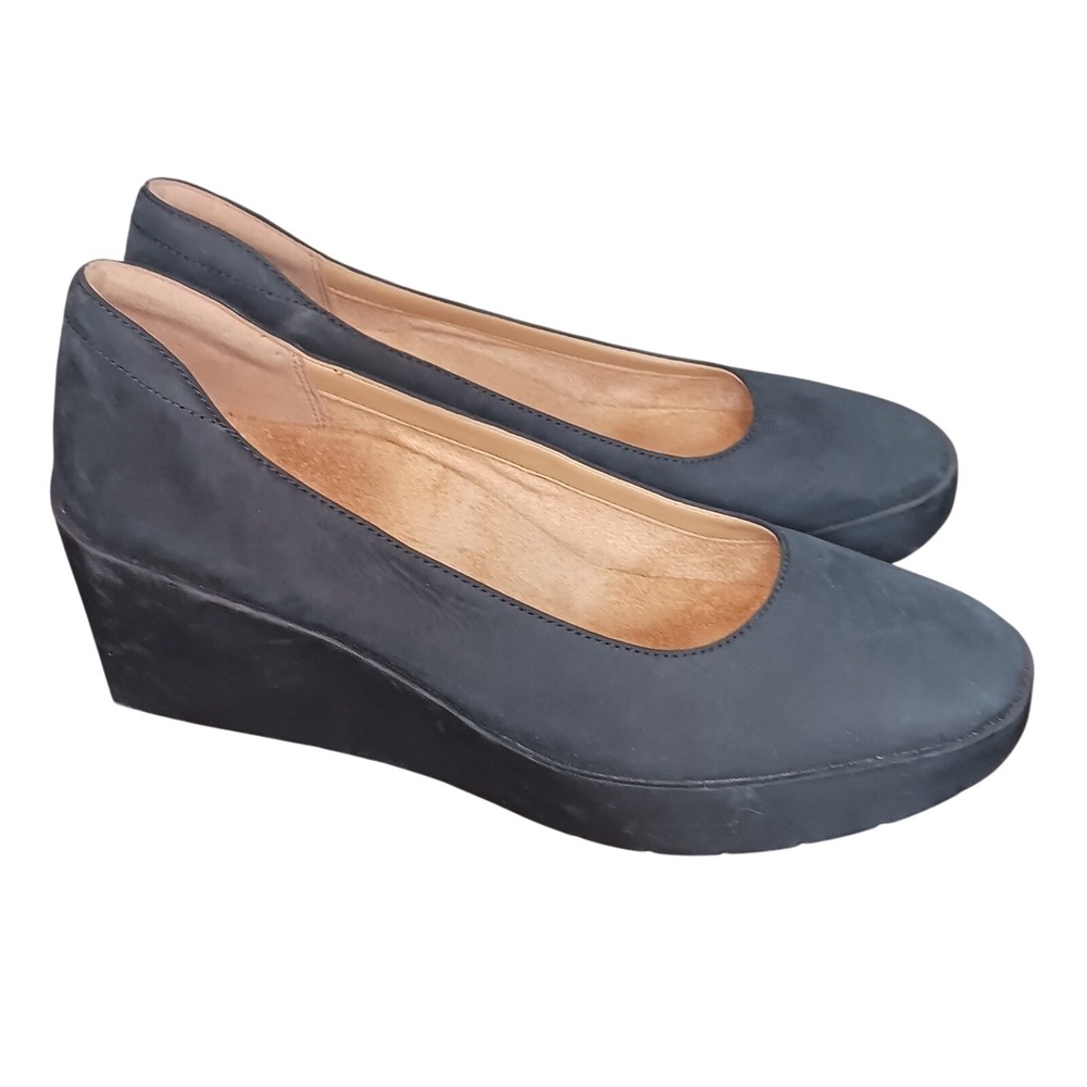 Vionic Sereno Womens Size 8 Black Leather Wedge Comfort Slip On Shoes